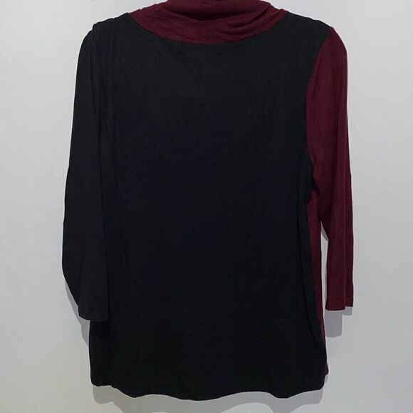 Vintage Rose Women's Maroon and Black Cowl Neck Stretch Knitted Pullover Sweater - Picture 5 of 8